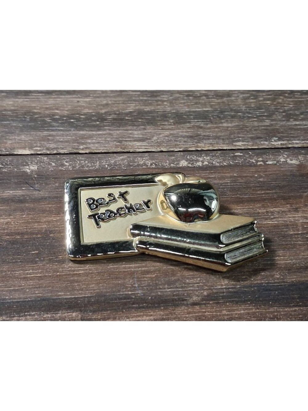 Best Teacher Badge Brooch Pin Gold Tone Apple Books Board